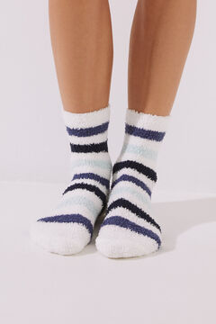 Womensecret Blue striped fluffy socks blue