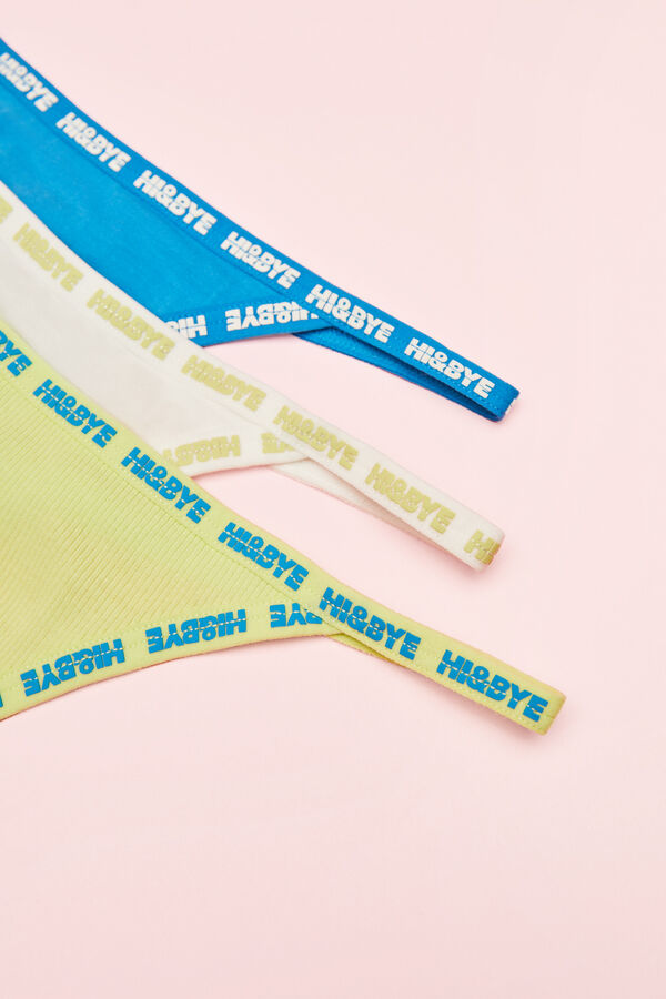 Womensecret Pakovanje od 3 para pamucnih tangica sa logotipom u boji limete, beloj i tirkiznoj boji 