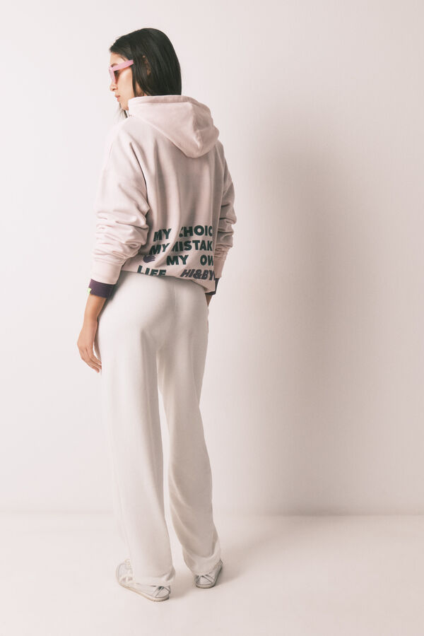 HI&BYE White cotton fleece jogger trousers beige