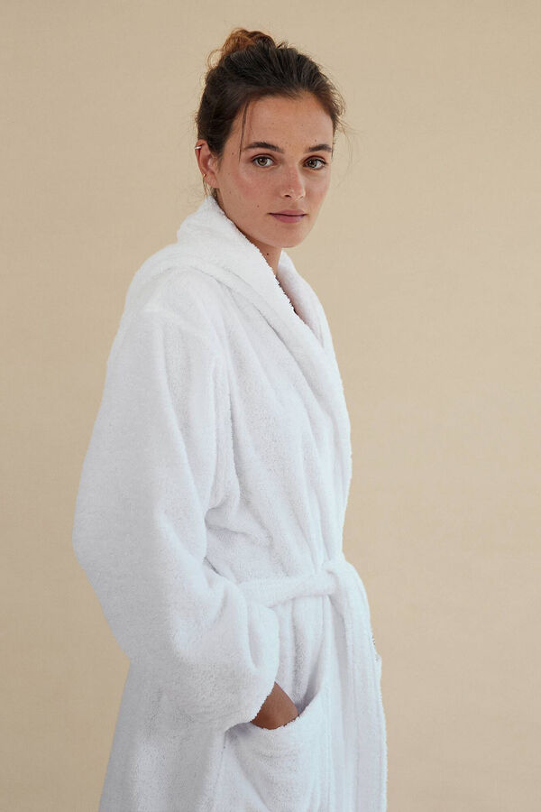 Womensecret Roupão de banho friso algodão capuz  branco