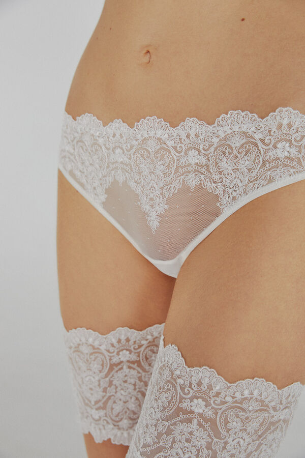 Womensecret Ivette Bridal white bikini briefs with embroidery bézs