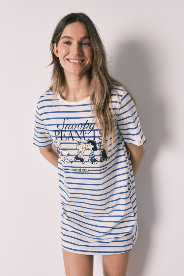 Women'secret Striped cotton short nightgown SNOOPY white