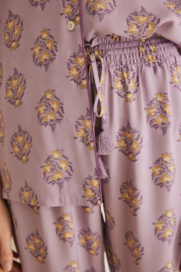 Womensecret Pyjama chemise manches courtes à fleurs violet rose