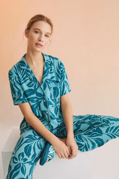 Womensecret Langer Pyjama Hemdlook Print Blau mit Print