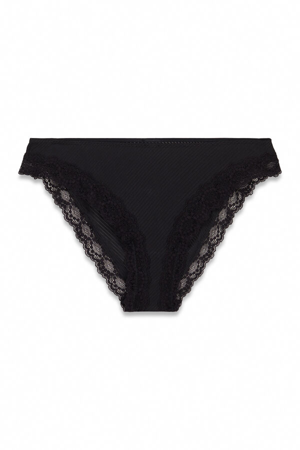 Women'secret Cuecas cl&aacute;ssicas em microfibra &agrave;s riscas e renda pretas preto