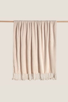 Womensecret Decke Fleece Fransen 120 x 180 cm. Braun