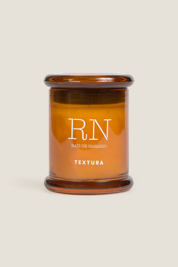 Textura Orange root scented candle mit Print