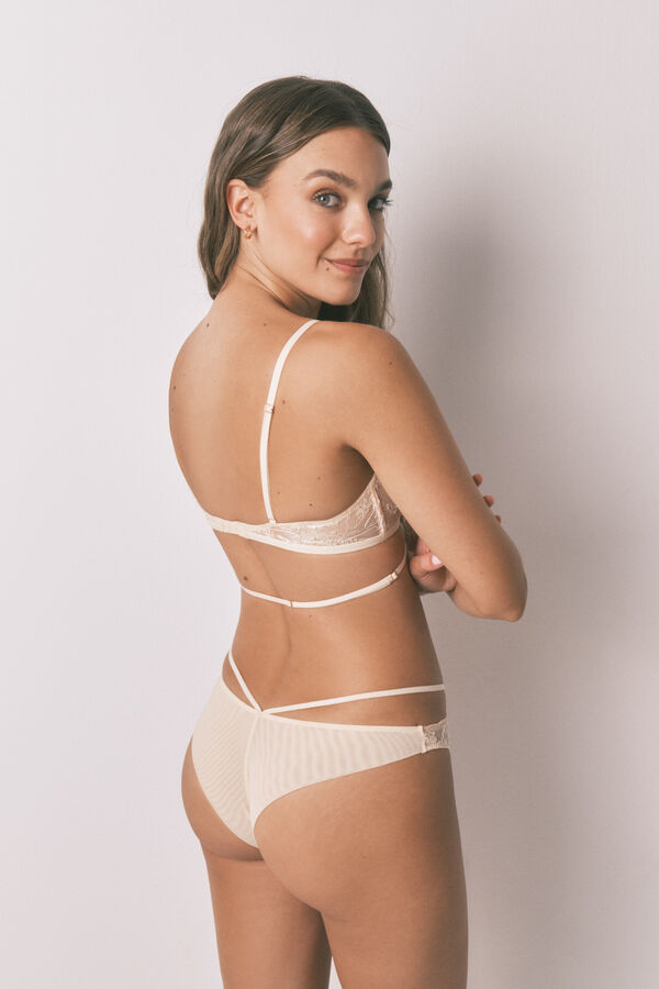 Women'secret Cueca brasileira de renda lurex nude cru