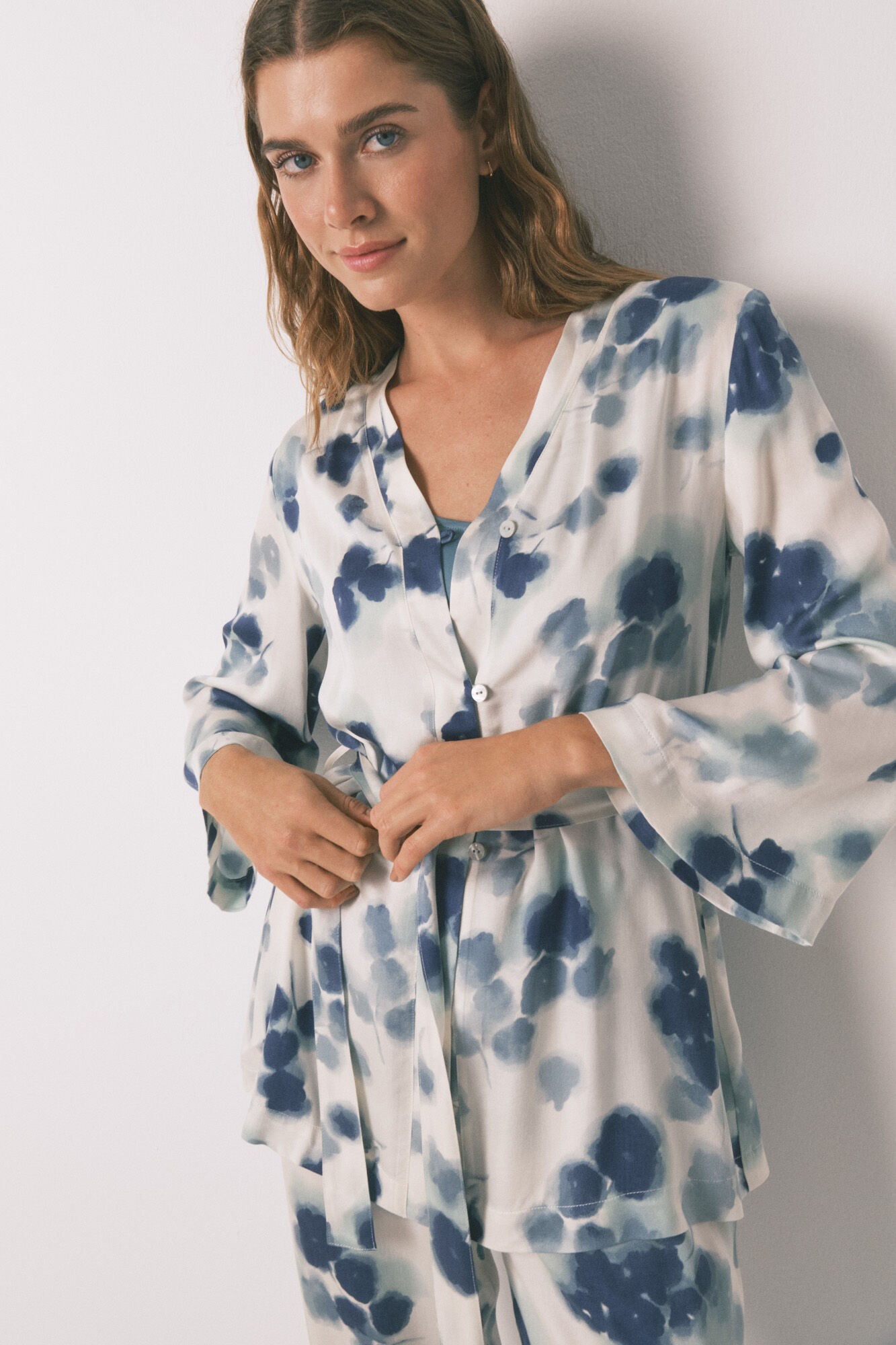 Women'secret Set pijama sat&eacute;n floral verde