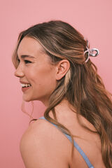 HI&BYE Pince &agrave; cheveux noeud argent&eacute; rose
