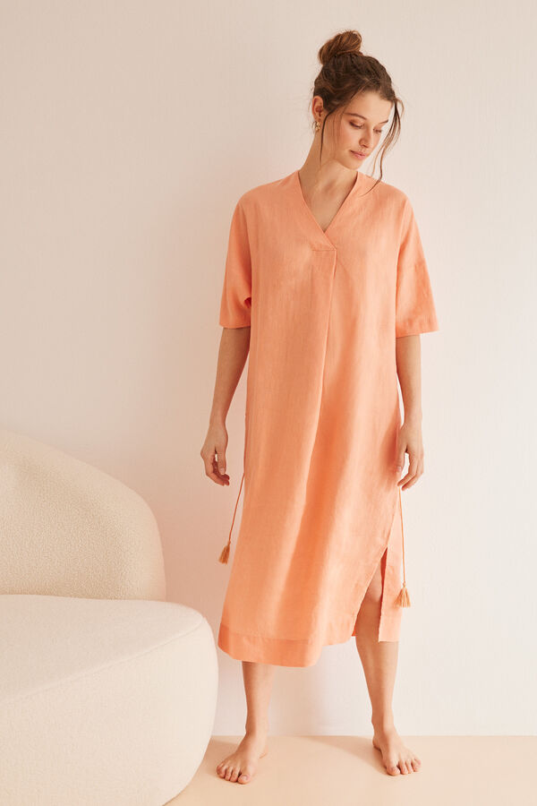 Womensecret Lanena kaftan haljina narančaste boje Narančasta