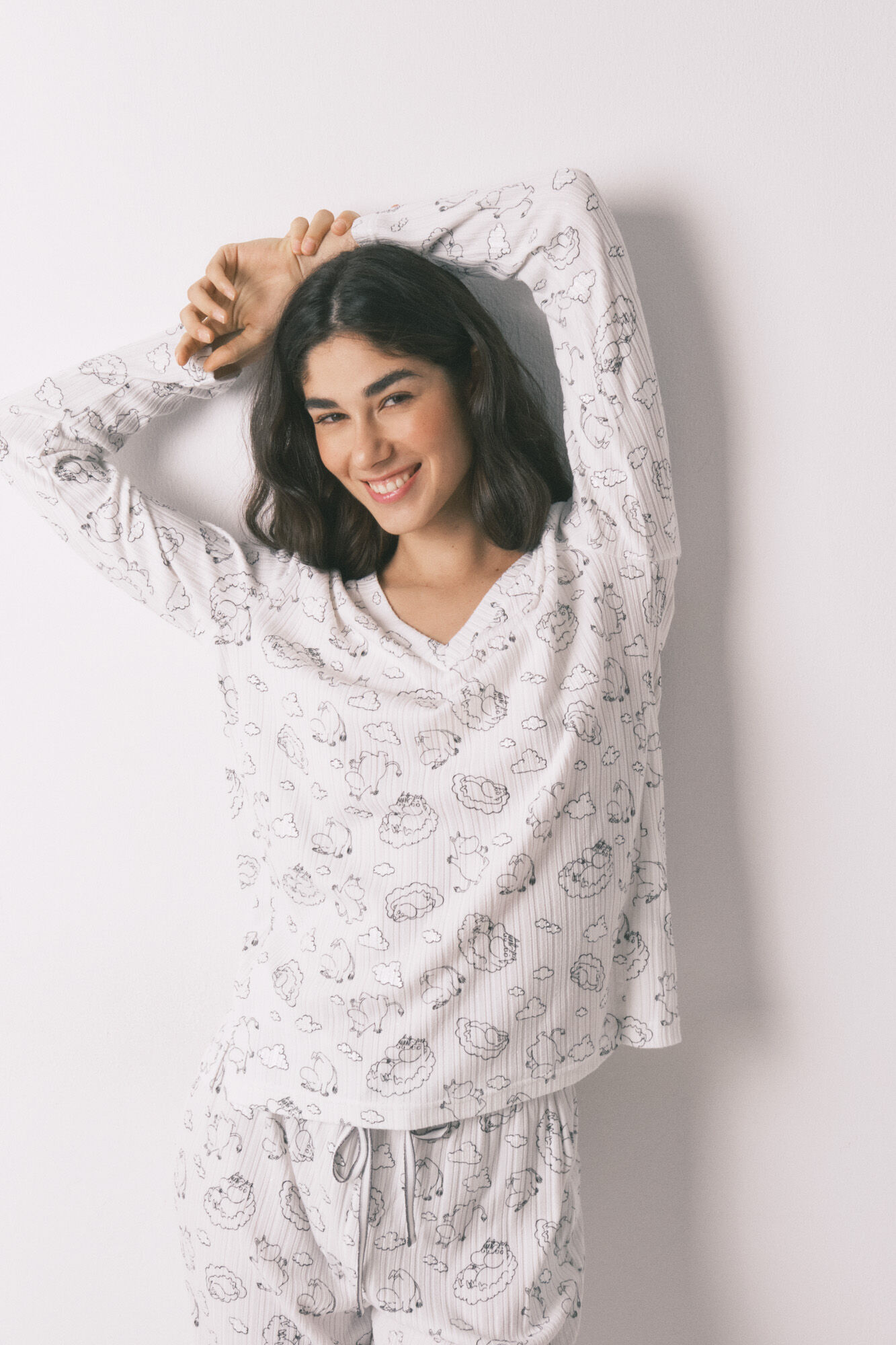 Women'secret White soft ribbed long Moomin print pyjamas