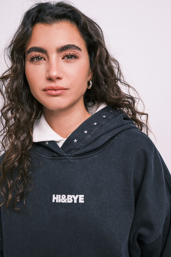 HI&BYE Dark grey cotton fleece hooded sweatshirt grey