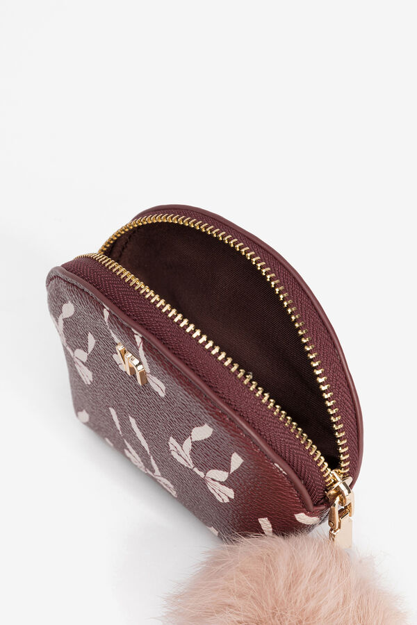 Vilanova Malinha efeito pele com estampado de la&ccedil;os, fecho de fecho-&eacute;clair e pompom. estampado