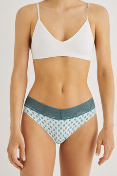 Womensecret Green printed cotton and lace panty blue