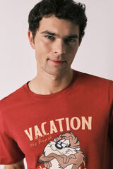 Women'secret Pyjama court pour homme en coton Tasmanian Devil rouge