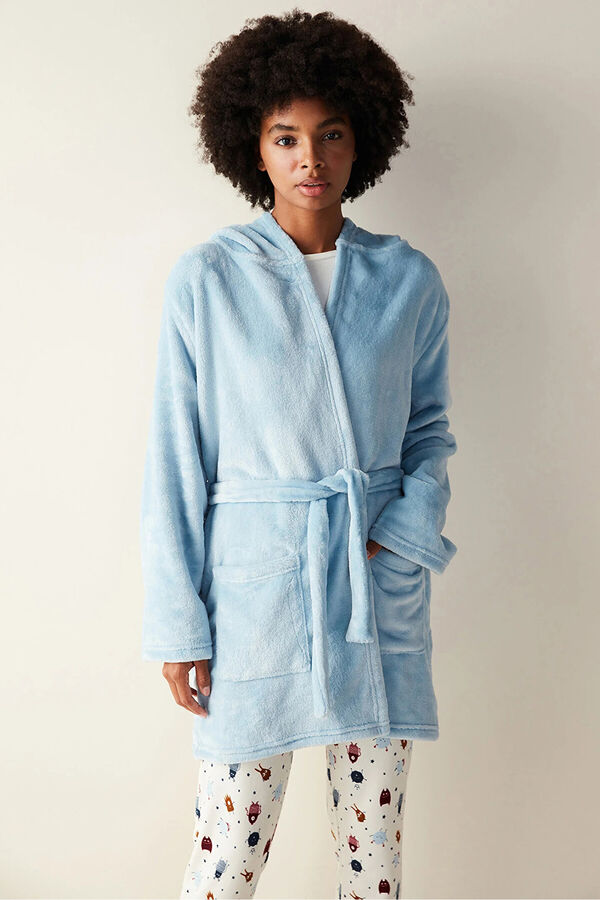 Womensecret Blue fleece robe with details on the hood  Blau