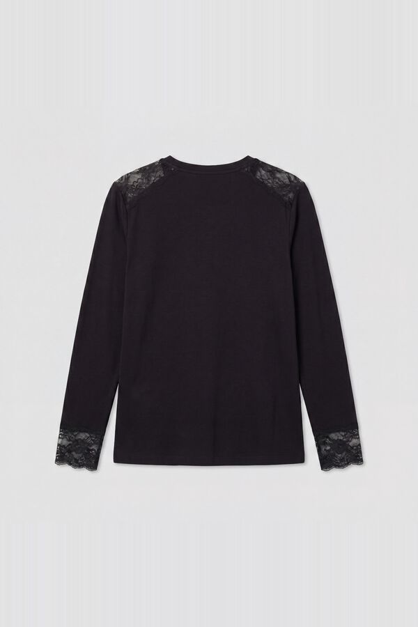 Cotonella V-neck long sleeve T-shirt black