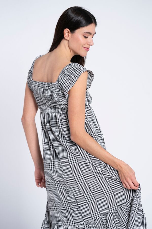 Ohma Gingham smocked dress white