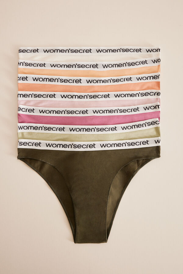 Womensecret 7er-Pack Brazilian Slips Baumwolle Logo Weiß