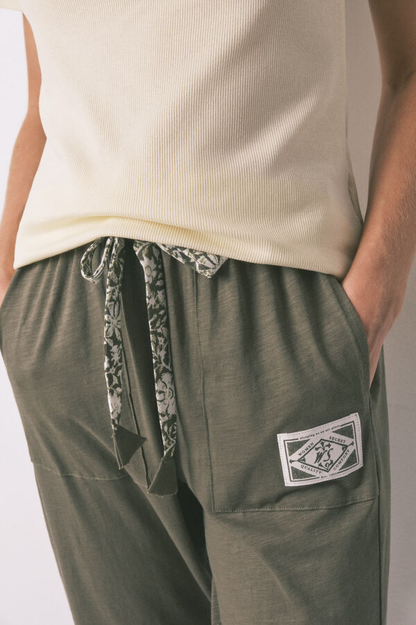 Women'secret Green cotton long trousers beige