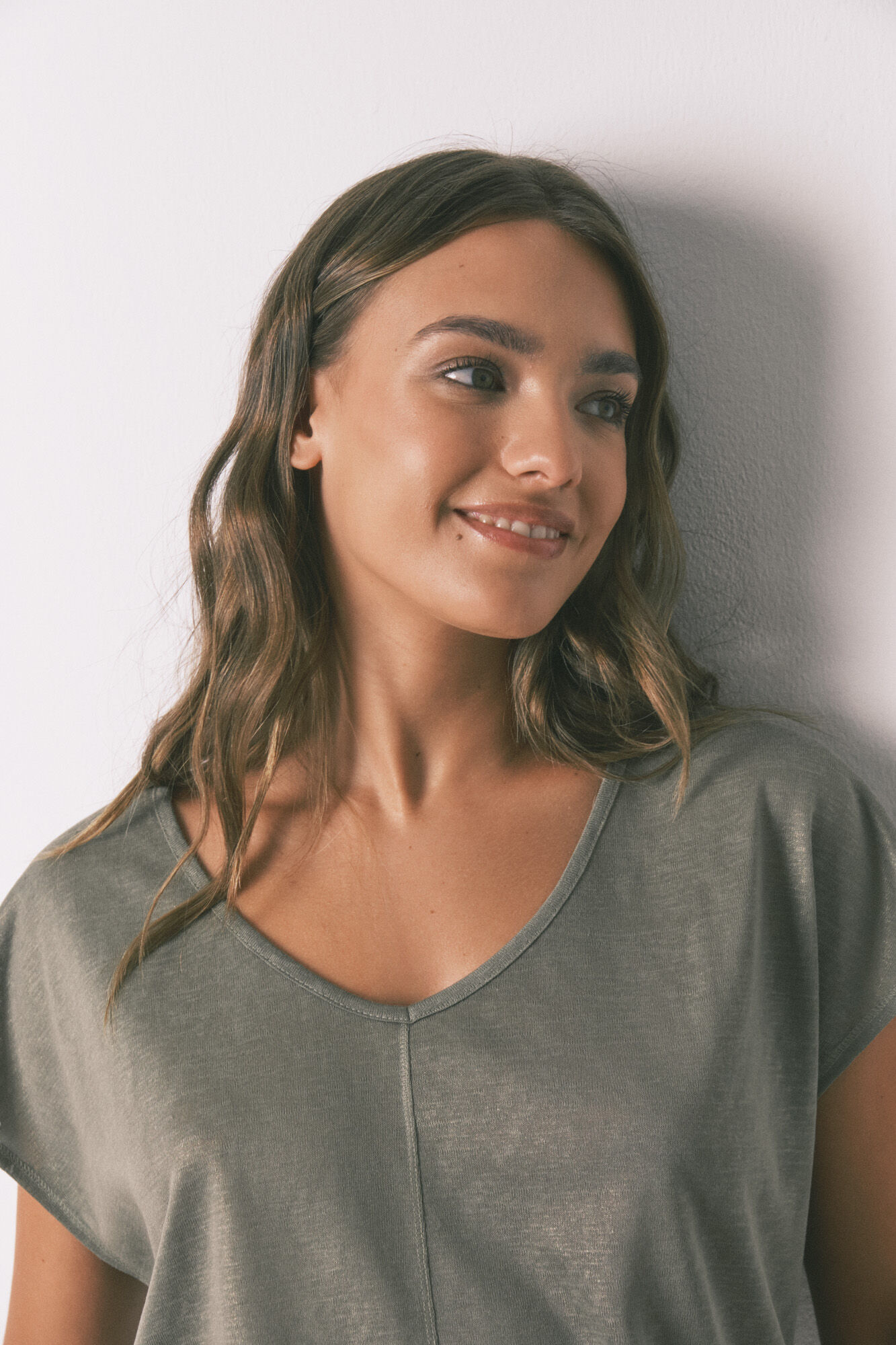 Women'secret Loose green viscose lurex T-shirt