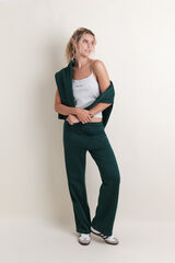 HI&BYE Zelene pamučne plišane zvonaste pantalone Zelena