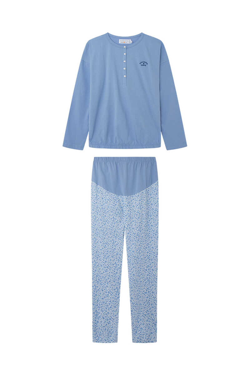 Womensecret Pijama comprido "maternity" 100% algodão com flores azul