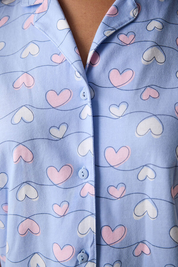 Penti Conjunto de pijama largo camisero azul corazones azul