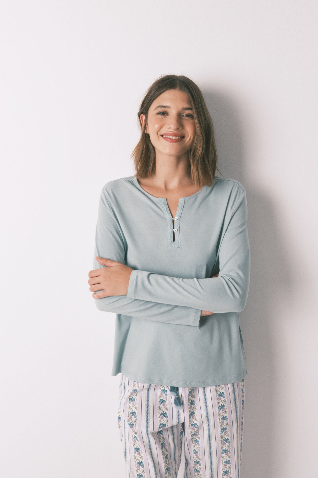 Women'secret Long sleeve 100% cotton green T-shirt