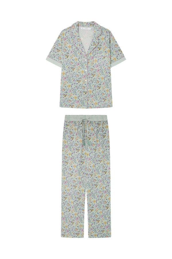 Womensecret Pijama camisero manga corta flores verde estampado