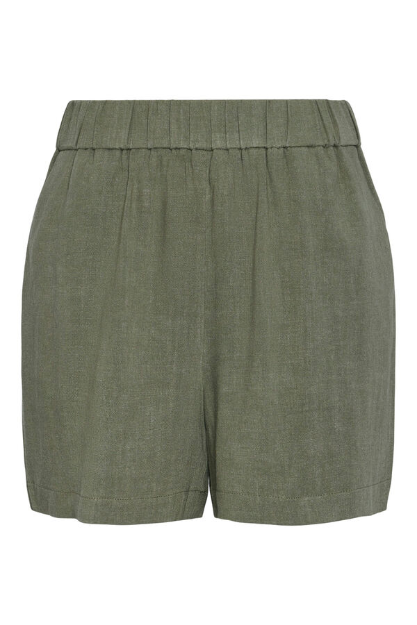 Womensecret Pantalón corto de lino con cintura elástica green