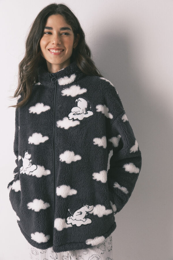 Women'secret Robe de chambre courte imprim&eacute; nuages en polaire grise Moomin gris