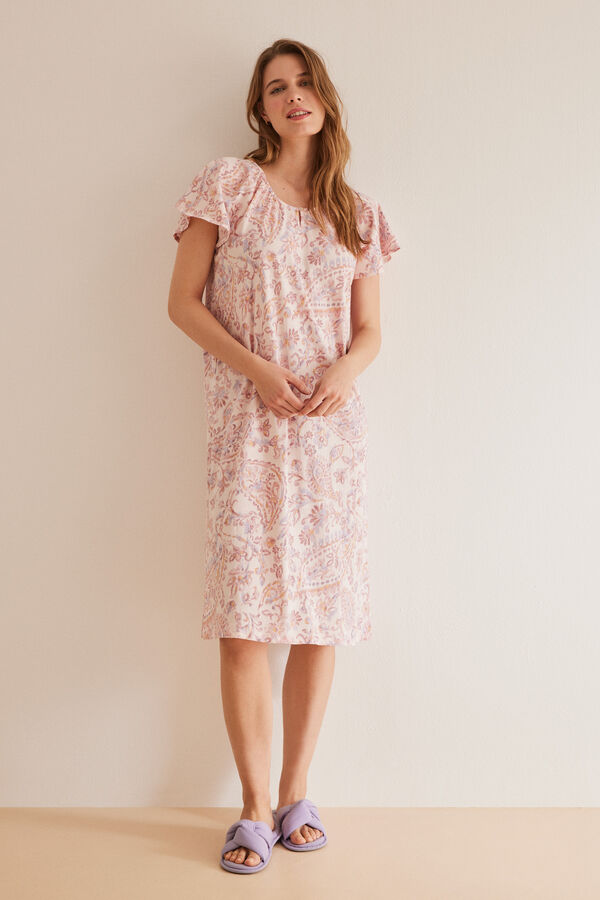 Womensecret 100% cotton paisley short nightgown pink