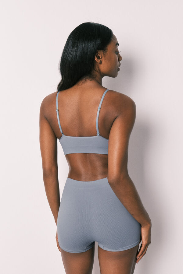 Women'secret Plavi trouglasti top bez &scaron;avova sa rebrastim tkanjem Plava