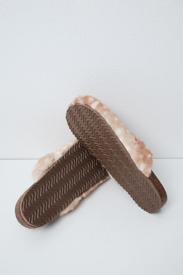 Women'secret Animal print faux fur slippers nude
