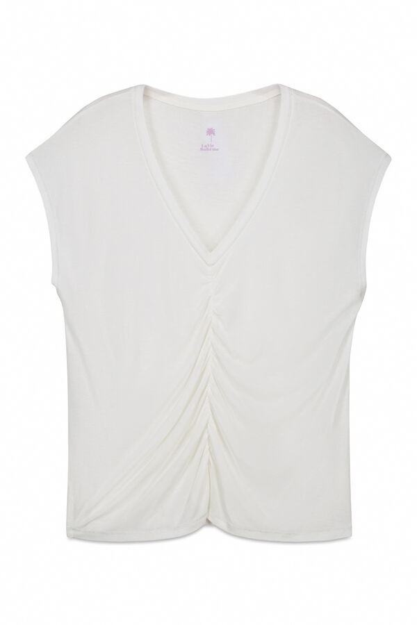 Women'secret Beige viscose linen short T-shirt beige