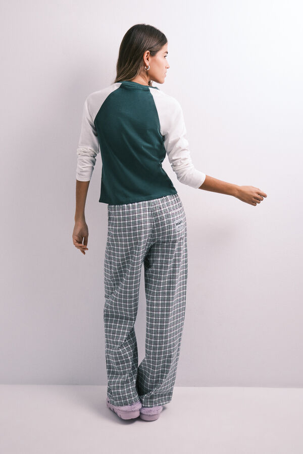 HI&BYE Green cotton plaid long pyjamas green