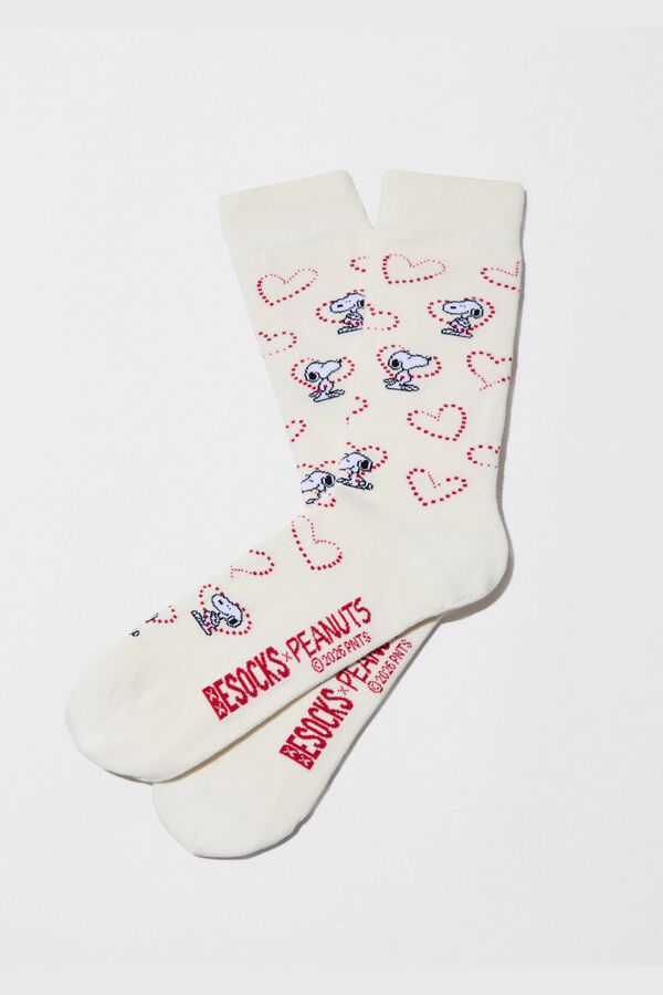 Besocks Calcetines altos Snoopy algod&oacute;n org&aacute;nico marfil