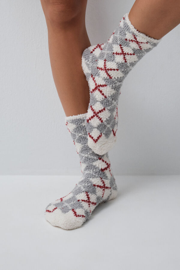 Women'secret Beige argyle print long socks brown