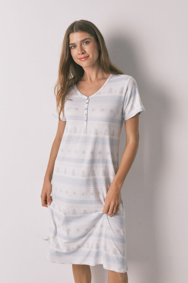 Women'secret Mekana pleten spavaćica midi dužine sa printom na borduri Plava