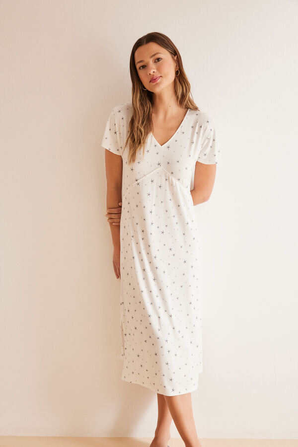 Womensecret Grey star midi nightgown white