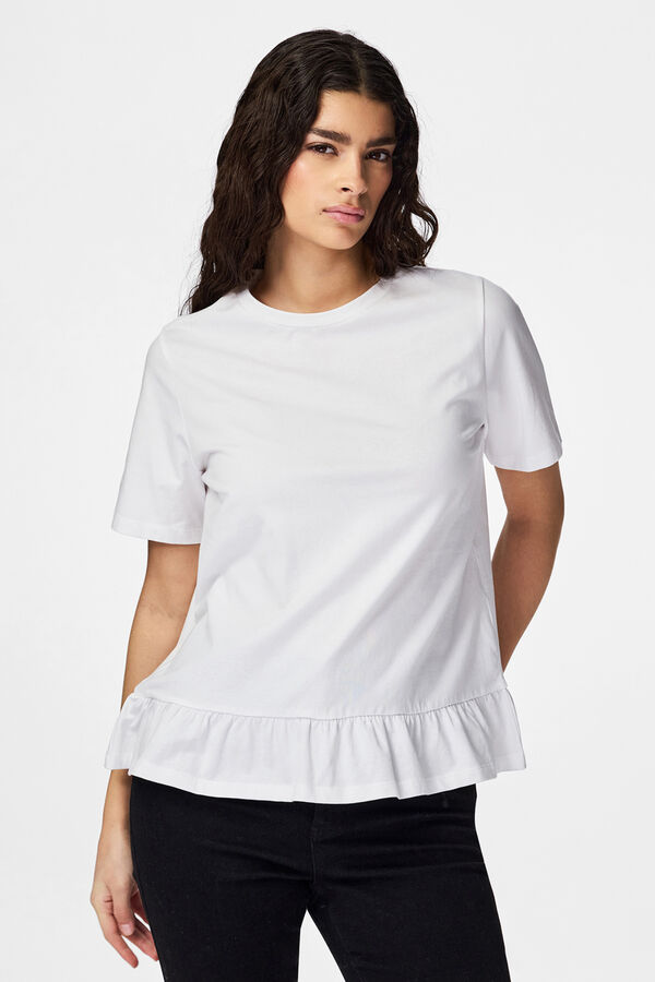 Pieces Volant-T-Shirt Wei&szlig;