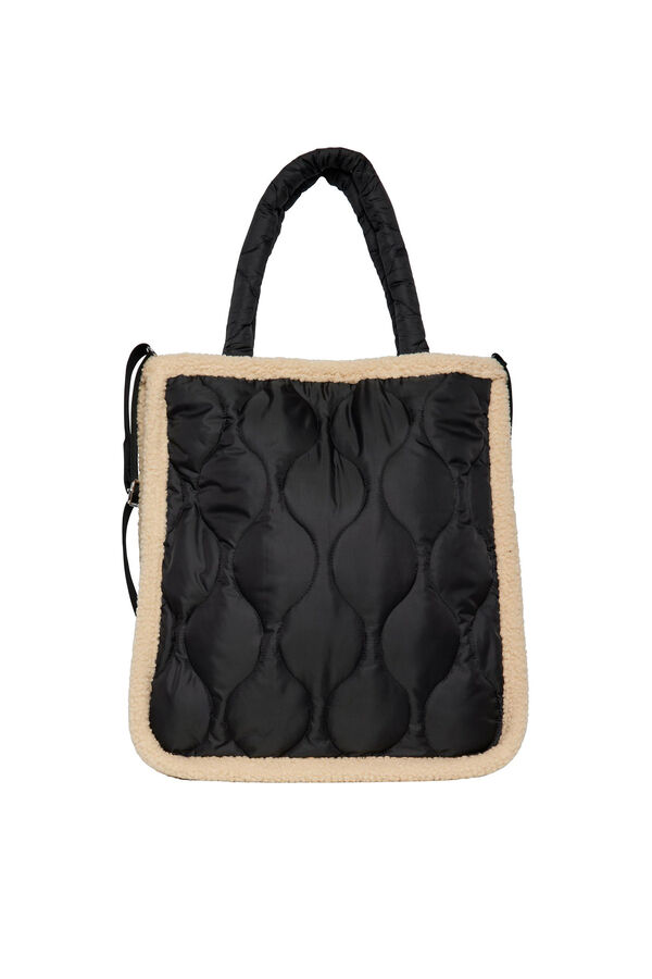 Womensecret Shopper bag with padded material and faux shearling sides fekete