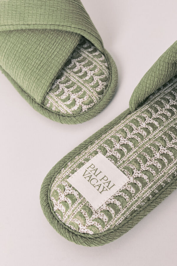 Women'secret Chinelos de quarto verde palmeiras bege