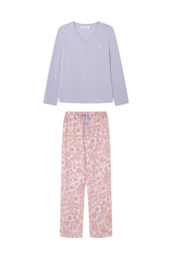 Womensecret Pyjama lang 100 % Baumwolle Violett Paisley Rosa