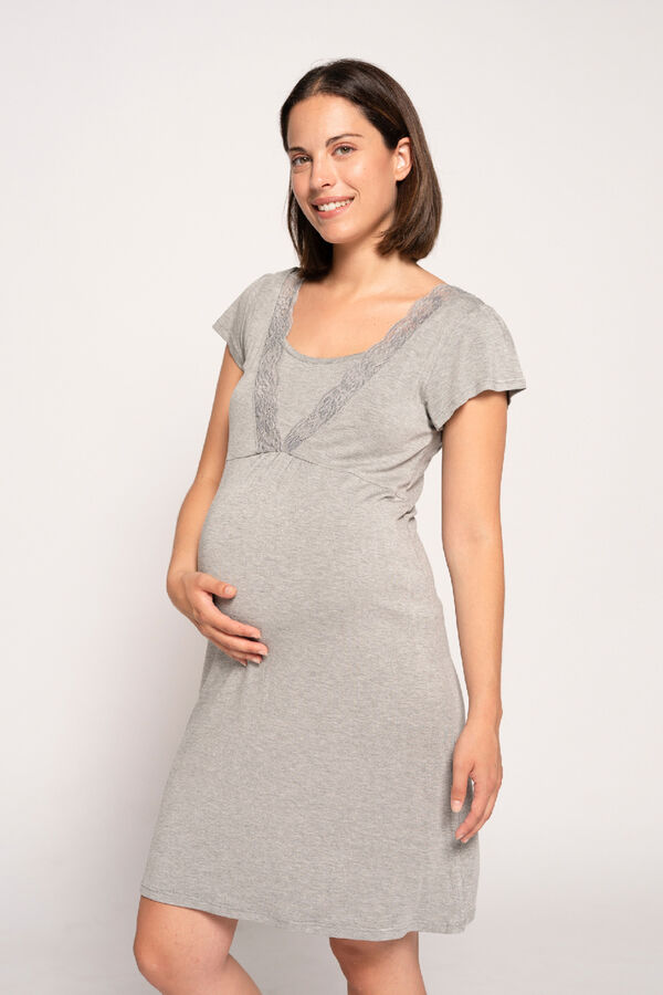 Womensecret Short-sleeved nursing nightgown gris
