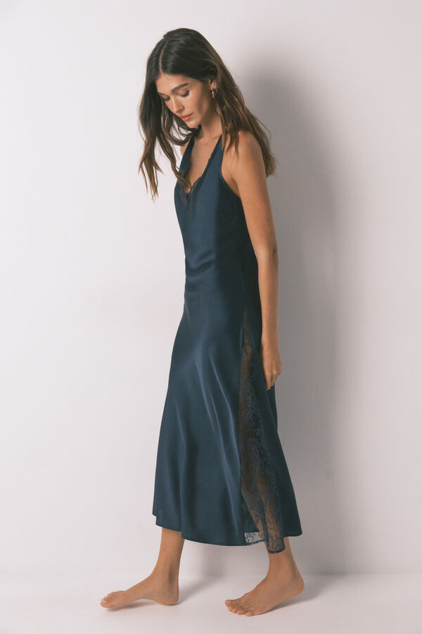Women'secret Long blue satin nightgown blue