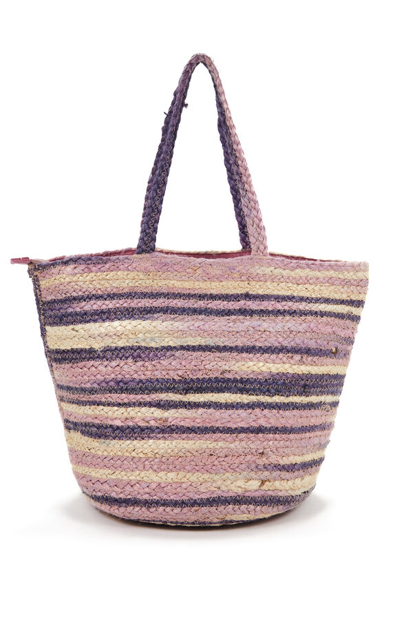 Womensecret Large striped raffia basket bag pink