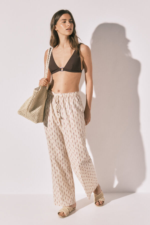 Women'secret Pantal&oacute;n largo estampado ikat marfil